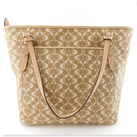 COACH Light Beige Signature C Logo PVC Tote Bag - Picture 2 of 12